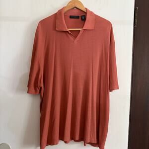 Vintage JHANE BARNES Salmon Pink Silk Blend Waffle Relaxed Polo Shirt XXL